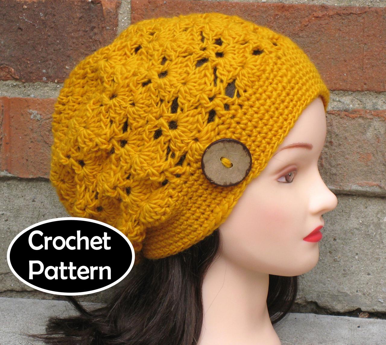 Crochet Hat Pattern Lotte Slouchy Beanie Beret Hat Women Teen