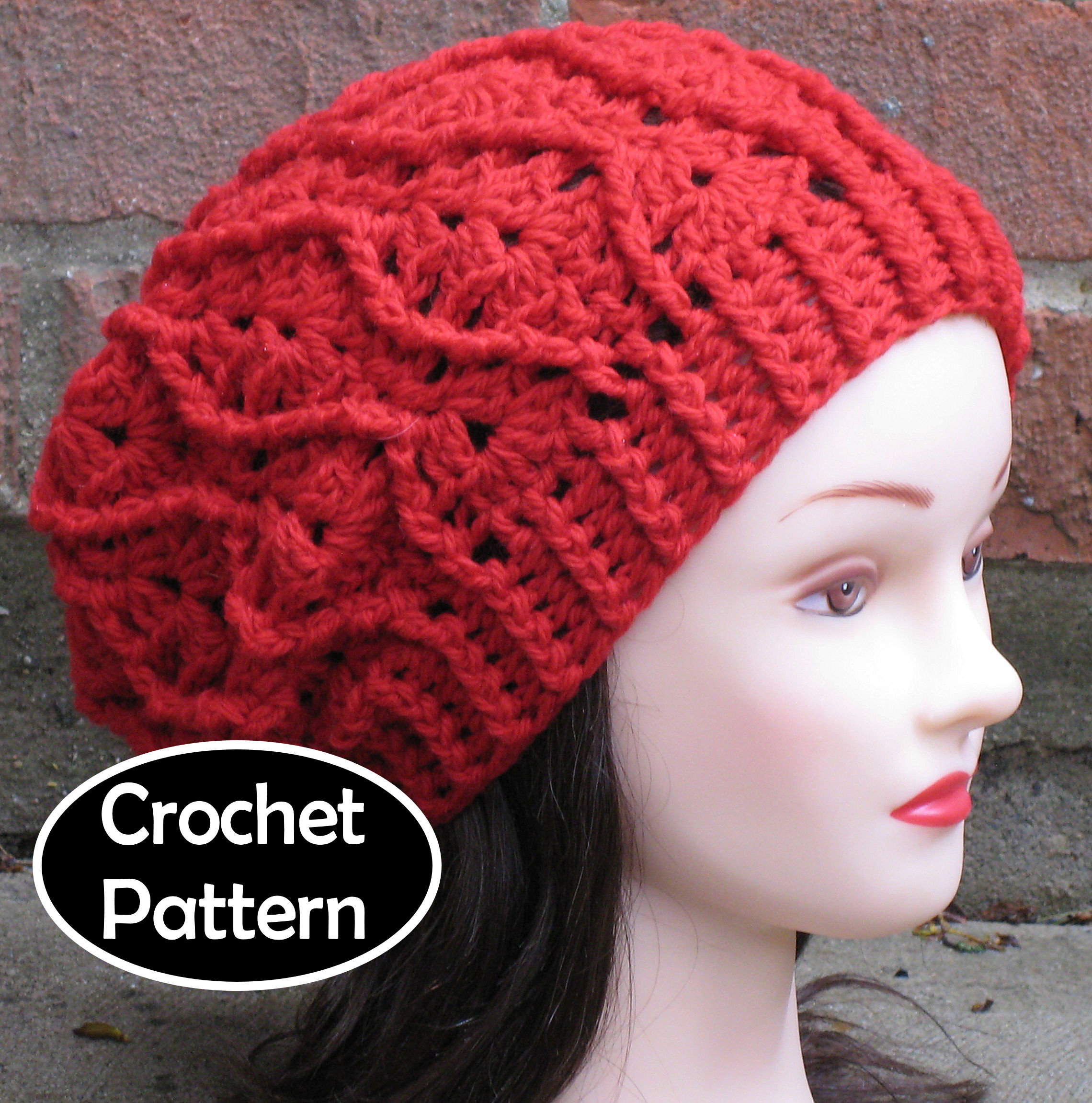 Crochet Hat Pattern Maddie Slouchy Beret Beanie Cabled Hat Women Teen